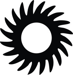 Poster - Stylized black sun icon with a white circular center and jagged rays against a white background