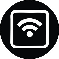 Fototapete - A simple bold black circular icon featuring a white square containing a classic white wi fi signal symbol with radiating waves