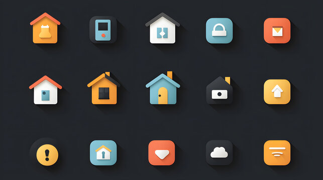 Home flat icon set vector illustration
