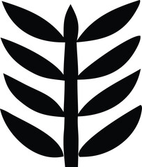 Poster - Stylized black abstract plant silhouette with oval leaves against a clean white background