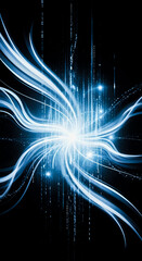 Poster - Shining light bursts in a captivating blue spectral vortex against a dark backdrop, creating a futuristic feel.