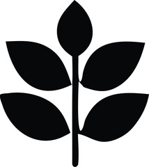 Poster - Stylized black silhouette of a plant stem with five oval leaves against a white background