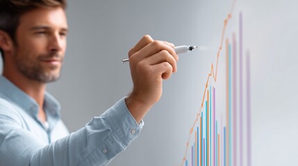 Poster - Business professional analyzing market trends on a digital display in a modern office during daytime