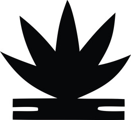 Poster - Abstract black silhouette of a stylized plant or flower with pointed petals emerging from a horizontal base on a white background