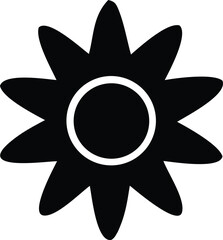Poster - A stylized black abstract flower shape with eight pointed petals and a white outlined circle in the center against a white background