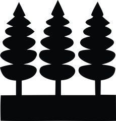 Poster - Three stylized black abstract trees with rounded branches stand in a row on a simple black base against a white background