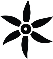 Aufkleber - A stylized black six petaled flower with a central circle and concentric rings on a white background