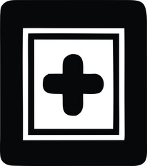 Poster - A simple black plus symbol with rounded ends is centered within a white square which is then enclosed by a thick black border