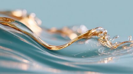 Poster - Fluid movement of golden water flowing gracefully over a serene blue surface during daylight