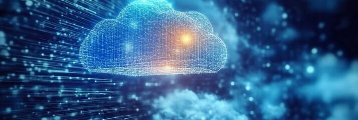 Poster - A Modern Digital Network Illustration Showcasing Data Transmission and Cloud Computing Innovations