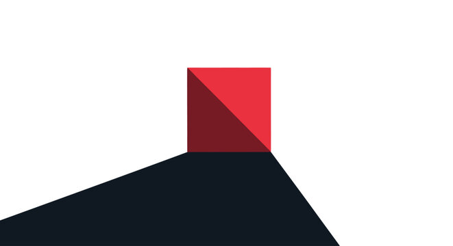 Red Cube Shadow - Geometric Abstract Simplicity