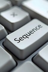Poster - Closeup of a keyboard key with the word Sequence, vertical composition. The image showcases a clean, modern design and highlights the importance of order and process in digital workflows.