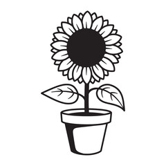 Poster - Black and white illustration of a sunflower in a pot suitable for various design projects