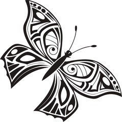 Poster - Vector art of a black and white butterfly with intricate patterns isolated on white background