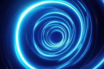 Poster - Vibrant blue neon swirl with a smooth curve creating an abstract light effect