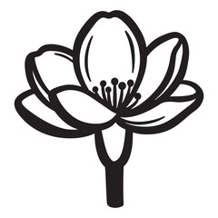 Poster - Simple black and white floral illustration depicting a delicate blooming flower with detailed petals