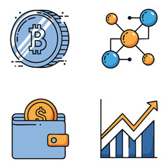 Poster - Bitcoin digital currency wallet and financial growth chart icons