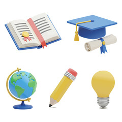 Poster - Collection of educational icons including a book graduation cap globe pencil and light bulb