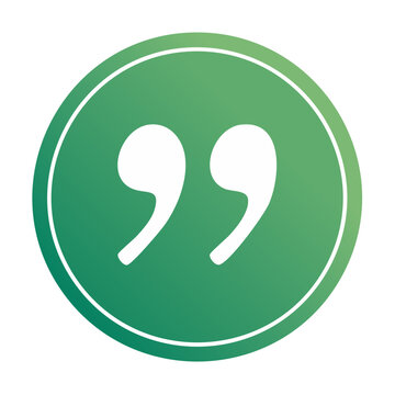 Quotation mark on a green gradient circle, quote icon. Empty text field with geometric design.