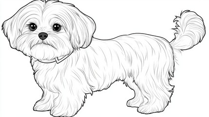 Wall Mural - Adorable Outlined Maltese Breed Dog for Kids Coloring Activity, Vector Pet Illustration Sheet Fun