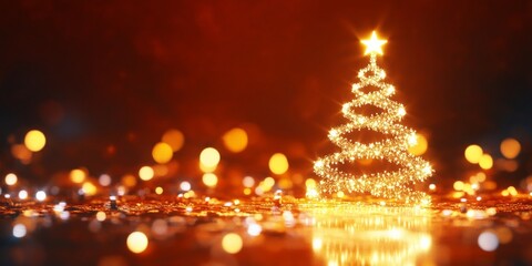 Poster - Festive Holiday Cheer with Sparkling Lights and Beautiful Christmas Tree Design Elements on Brown