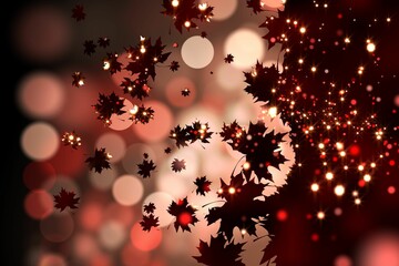 Aufkleber - Abstract digital maple leaf silhouettes are drifting across dark background with bokeh sparkles