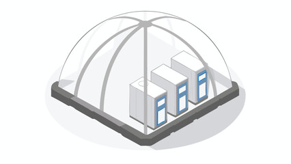 Poster - Isometric view of three servers protected under a dome structure on a gray base platform