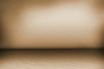 Poster - Textured beige floor and wall meeting seamlessly in minimal studio space, casting gradient light