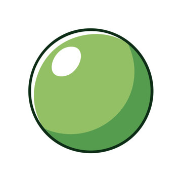 Simple Flat Vector Green Ball with Glossy Highlight and Dark Outline isolated on Black