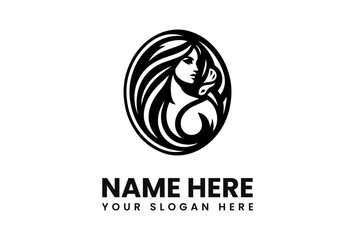 Aufkleber - Elegant black and white logo featuring a woman's profile within an oval frame.