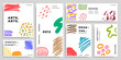 © Graito - Abstract hand drawn poster design collection. Contemporary art cover template set. Freehand scribble background bundle.