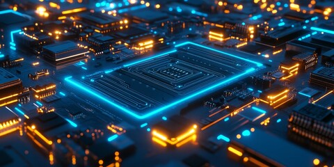 Poster - Futuristic AI Motherboard Design Showcasing Advanced Digital Technology and Neural Networks
