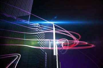 Poster - Red light beams over skyscrapers