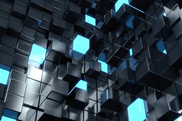 Poster - Blue and black tile design