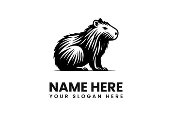 Aufkleber - A stylized black and white capybara logo design, sitting calmly, ready for branding.