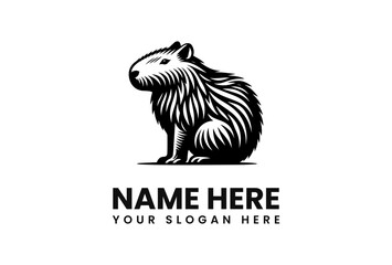 Aufkleber - A stylized black and white capybara logo with placeholder text for a name and slogan.