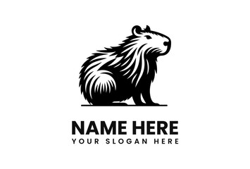 Aufkleber - A stylized, black and white illustration of a capybara sitting. Text below.