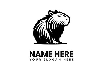 Aufkleber - A black and white vector illustration of a capybara sitting, with text below for a name and slogan.