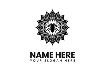 Aufkleber - Elegant black spider logo design within an intricate mandala.