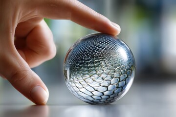 Poster - Intricate glass orb reflects light and texture in a captivating tabletop display