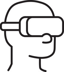 Poster - Virtual reality headset icon, person wearing VR glasses, technology outline, modern digital experience, immersive entertainment, futuristic device, simple black line art