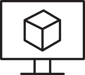 Leinwandbilder - 3d cube icon on computer monitor, black and white, minimal line art style, symbolizing digital design, modeling, or virtual reality technology