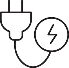 Fototapete - Electric plug icon, black outline, simple style, showing power cord with circular symbol and lightning bolt, representing energy, electricity, or charging concept
