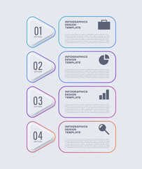 Aufkleber - Neumorphism vertical infographic template. Four steps or options with icons and data
