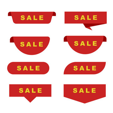 Red ribbon sale labels collection. Elegant discount tags for marketing, promotion, and seasonal sale banners. Clean vector design on white background.