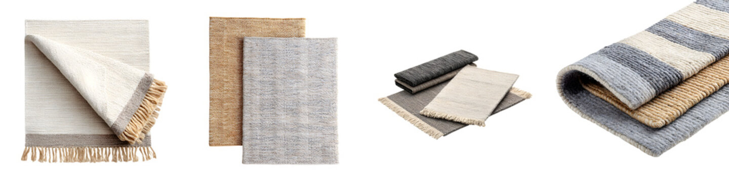 Neutral Rug Collection: Woven Carpets for Home Decor on White Background