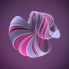 Poster - Digital illustration of an abstract figure composed of many smooth, swirling ribbons with a colorful texture. 3d render