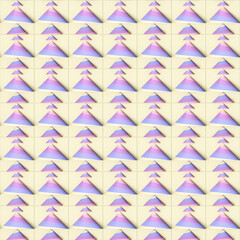 Aufkleber - Illustration of striped cones on light beige squares. Contrasting shapes and colors create a rhythmic modern pattern. 3d rendering