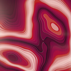 Poster - Digital illustration of abstract landscape with a pattern of intricate topographic lines in red color. 3d rendering