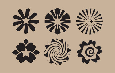 Poster - Collection of six black geometric floral mandala designs on a neutral beige background